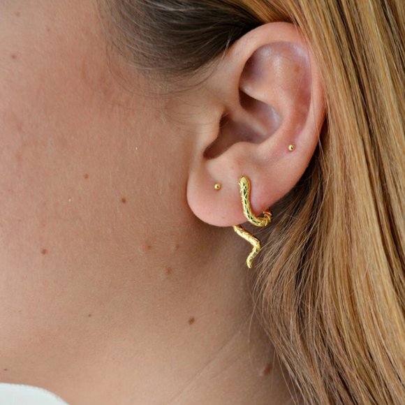 NEW Edgy Wrap Gold Snake Earrings in Gold Plated Sterling Silver - Picture 2 of 3